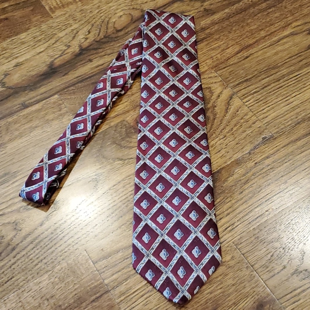 Mens Geoffrey Beene burgundy, beige, & navy tie